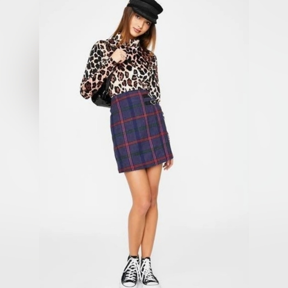 Lazy Oaf Getting Plaid Mini Skirt Size 8 - image 1
